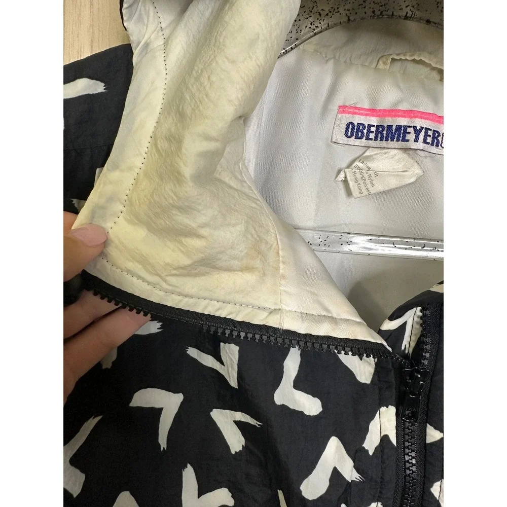 Obermeyer Pullover Anorak Jacket Black‎ White Abstract Print Vintage 90s